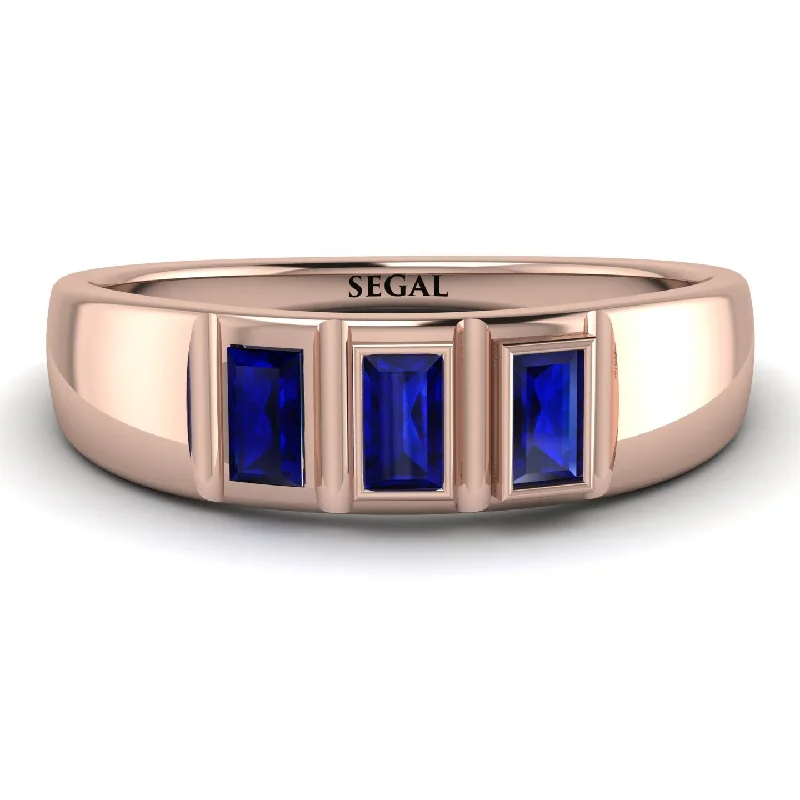 women's trendy rings-3 Stone Bagutte Sapphire Ring - Lilly No. 14