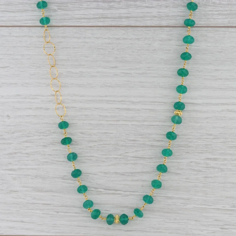 women's gold necklaces-New Nina Nguyen Green Onyx Bead Melody Chain Necklace Sterling Gold Vermeil