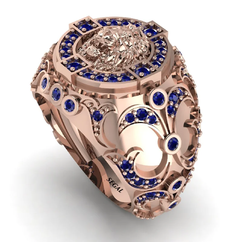 women's artistic rings-Sapphire Royal Lion Men Signet Ring - Terry No. 14