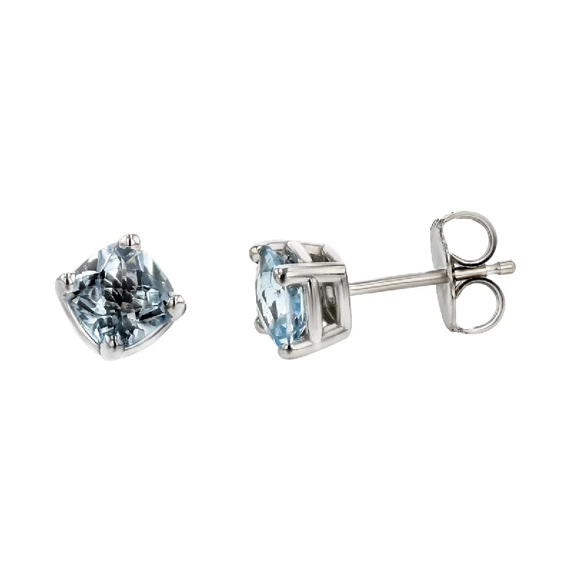 women's hypoallergenic earrings-14K Cushion-Cut Sky Blue Topaz Stud Earrings