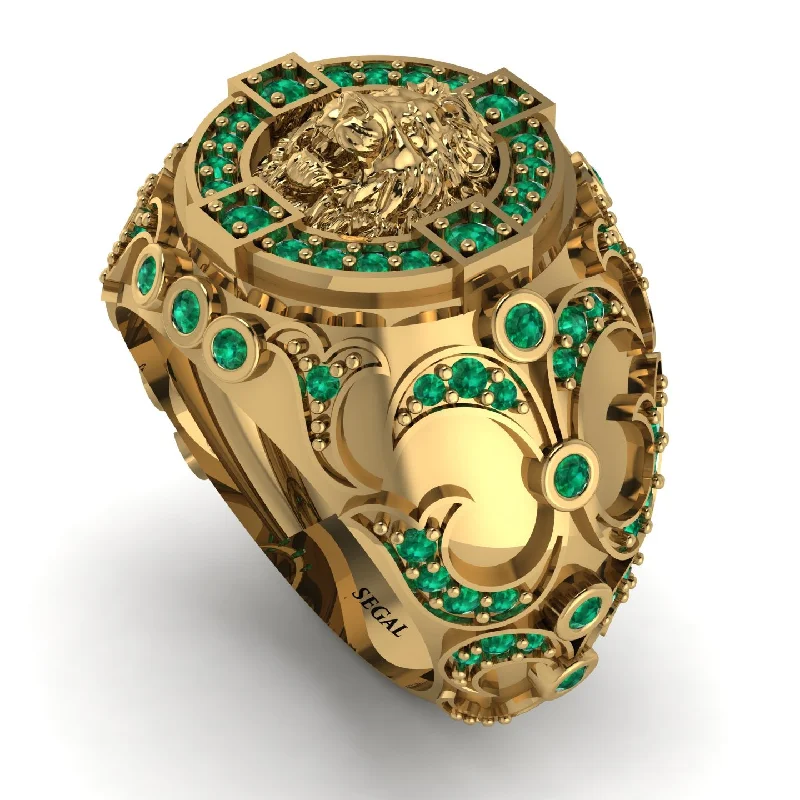 women's knot rings-Emerald Royal Lion Men Signet Ring - Terry No. 4