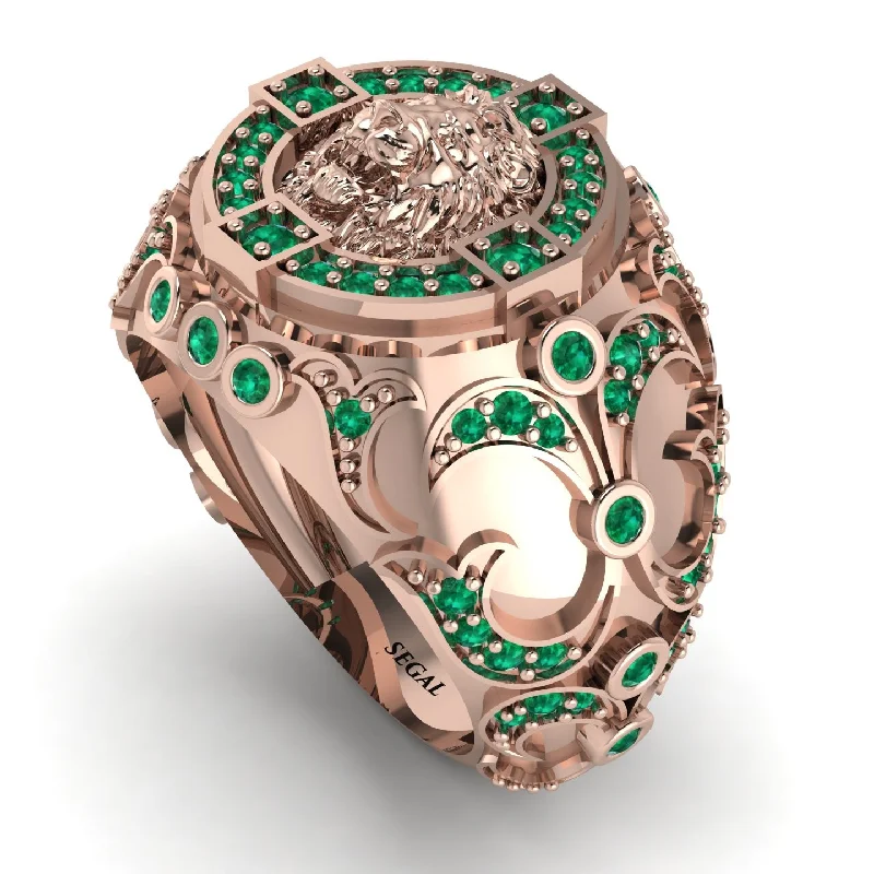 women's floral engraved rings-Emerald Royal Lion Men Signet Ring - Terry No. 5