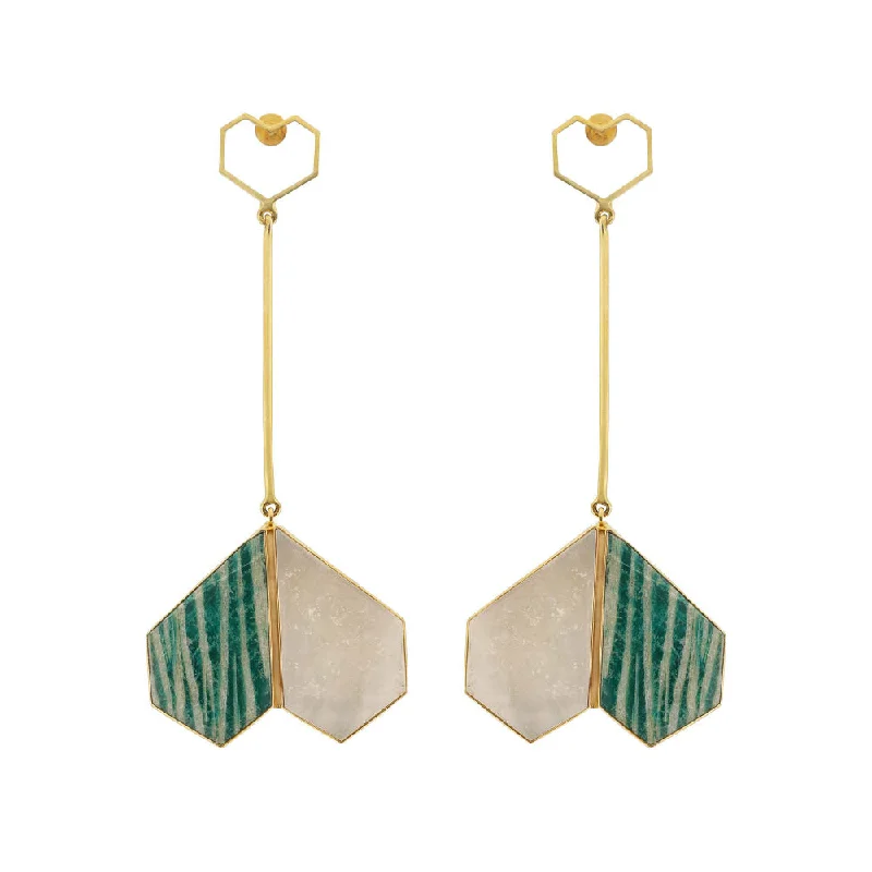 women's modern earrings-VARNIKA ARORA Coalesce-22K Gold Plating Mother Of Pearl Amazonite Dangler Earrings