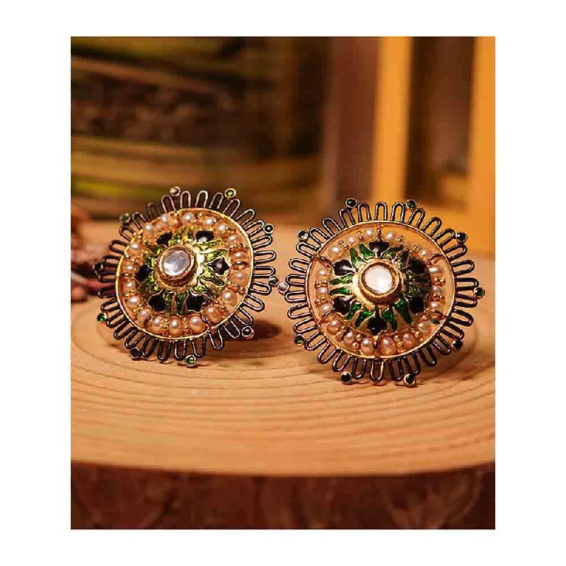 women's floral earrings-Tanvi Garg Fleur Imperial Double Stone Studs