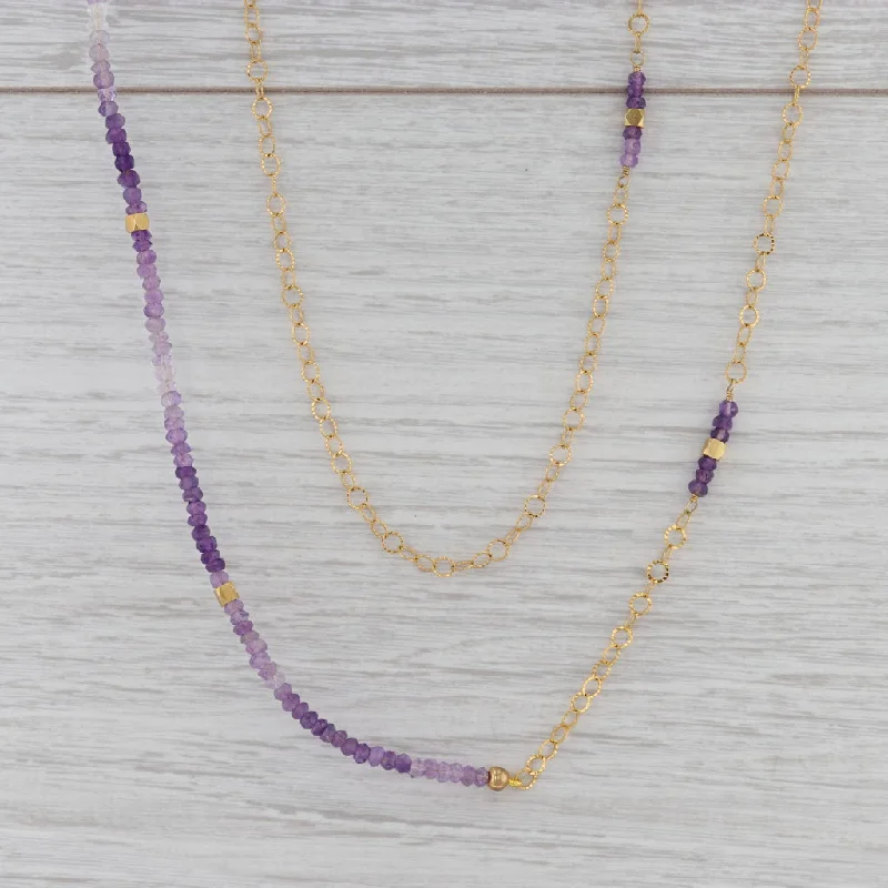 women's bold gold necklaces-New Nina Nguyen Amethyst Bead Necklace Sterling Gold Vermeil 39" Adjustable