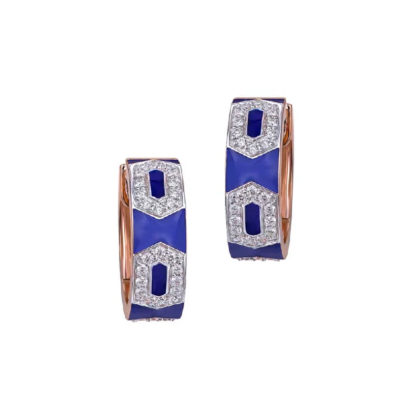 women's huggie earrings-Kaj Fine Jewellery Blue Enamel Diamond Hoops in 18KT Rose Gold