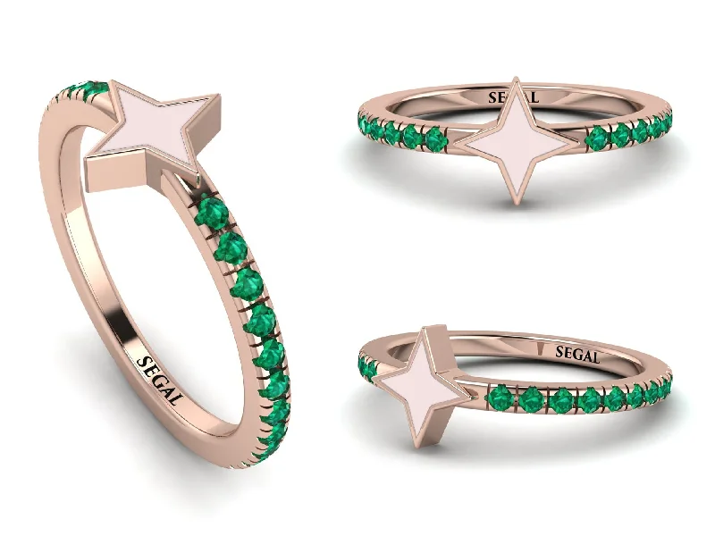 women's chunky rings-Elegant Enamel 4 Point Star Emerald Ring - 4 Point Star No. 5