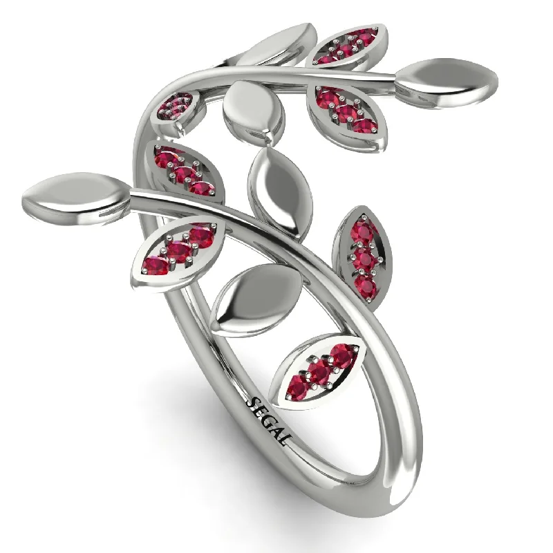 women's engagement rings-Open Ring Leaves Ruby Ring - Anna No. 12