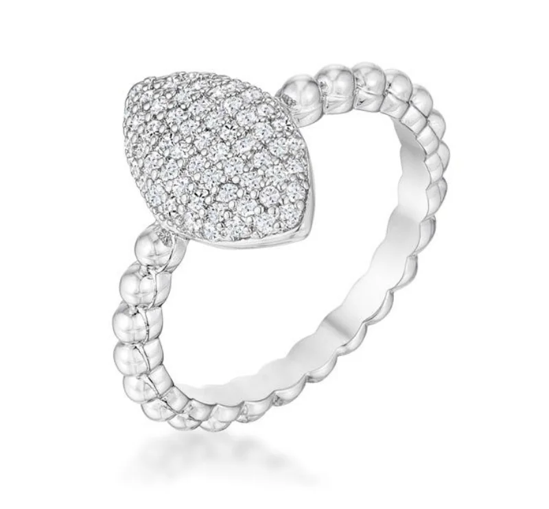 women's celestial moon rings-Paula Beautiful Oval-Designed Rhodium CZ Ring