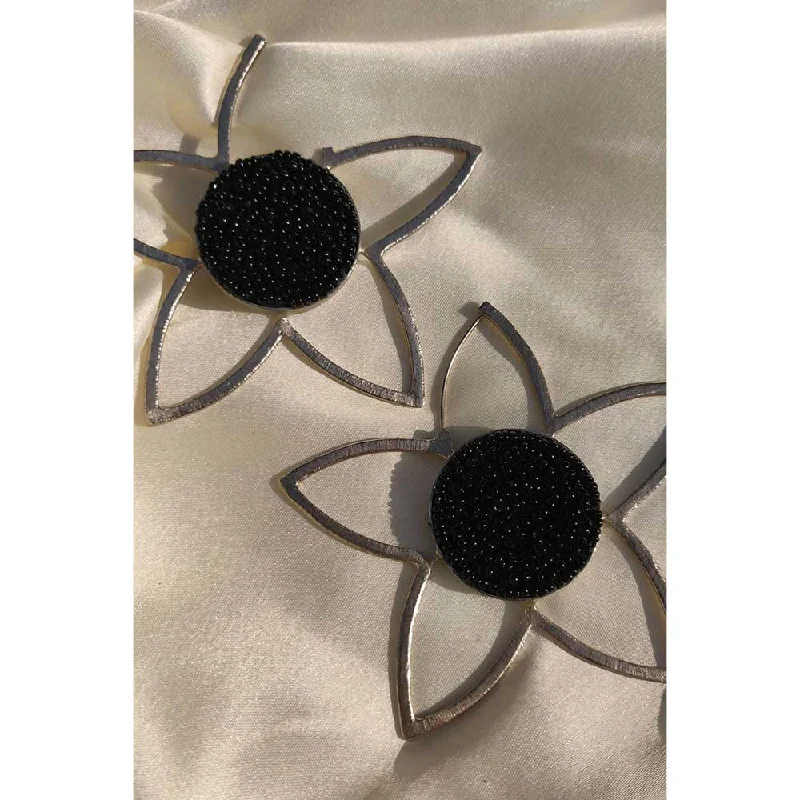 women's large hoop earrings-Aarjavee Full Mogra Black Frame Hoops