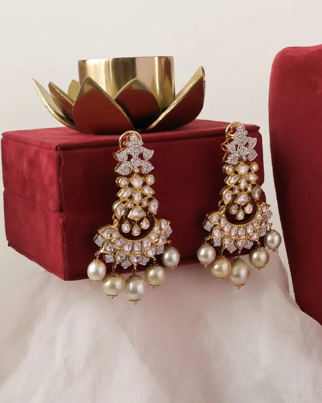 women's handcrafted earrings-Tanshi Jadau Polki And Diamond Long Earrings