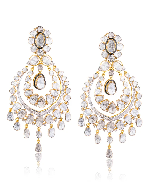 women's celestial-inspired earrings-Simran Polki And Diamond Long Earrings