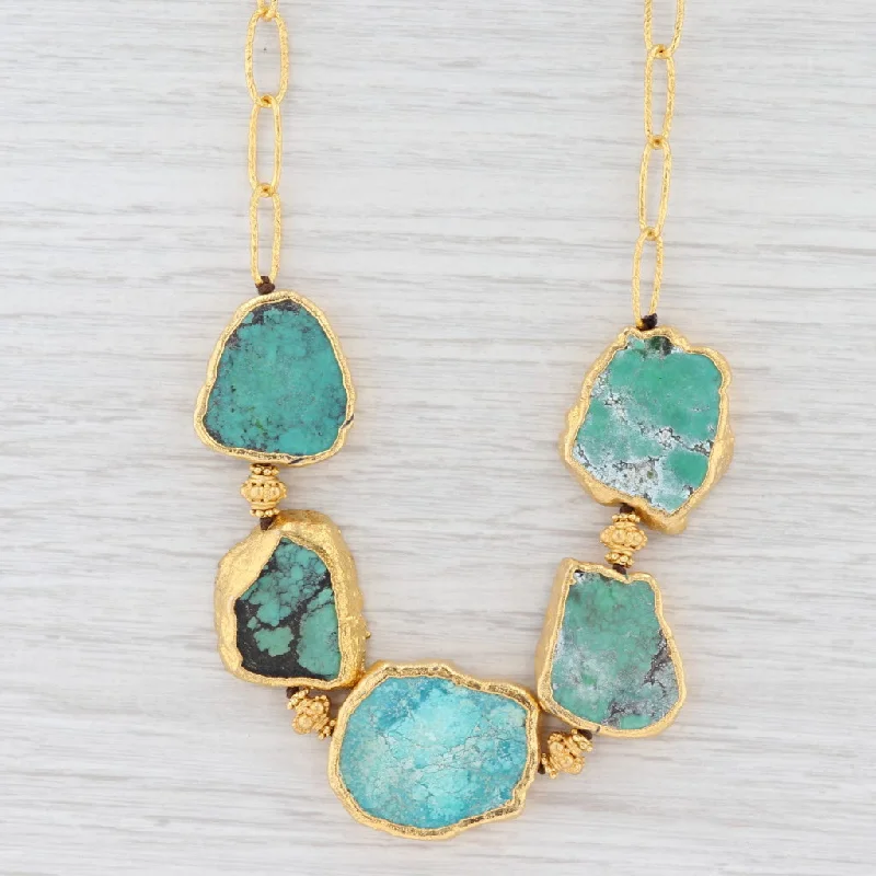 women's pendant necklaces-New Nina Nguyen Turquoise Statement Necklace Sterling Gold Vermeil 20"