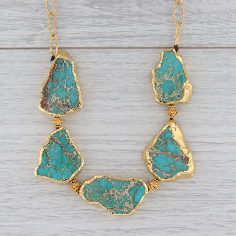 women's fashion necklaces-New Nina Nguyen Turquoise Statement Necklace Sterling Gold Vermeil 20.5"