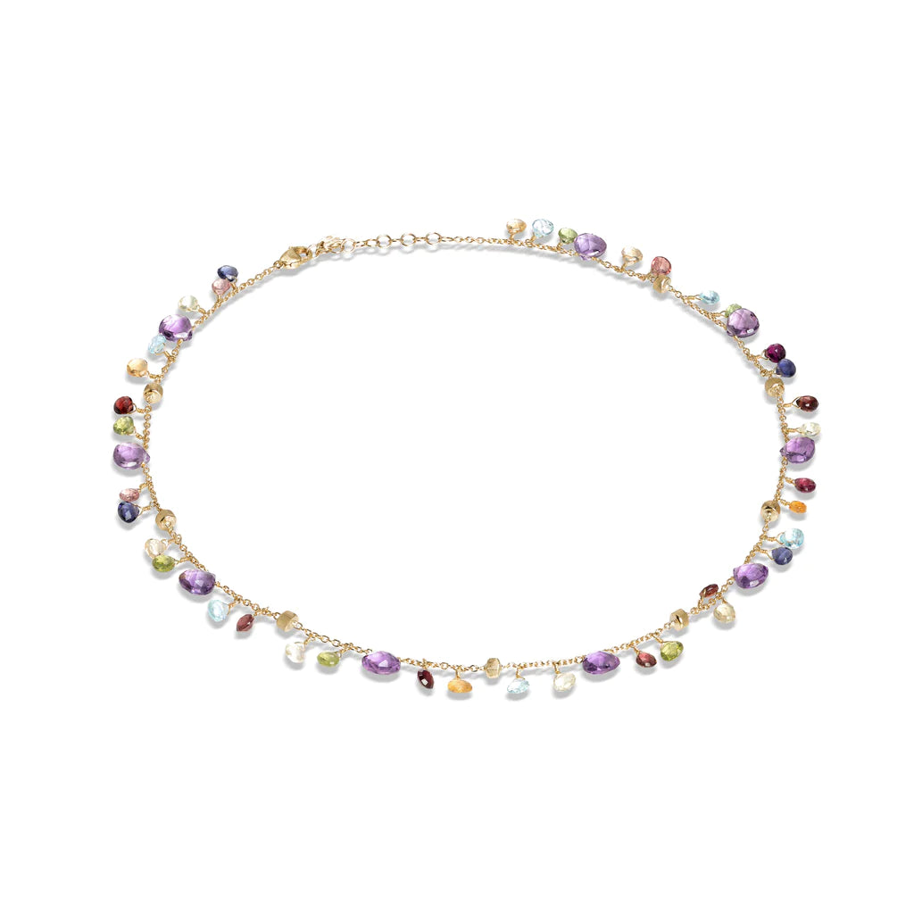 women's birth month necklaces-Marco Bicego Paradise Collection Gold Amethyst and Mixed Gemstone Single Strand Necklace