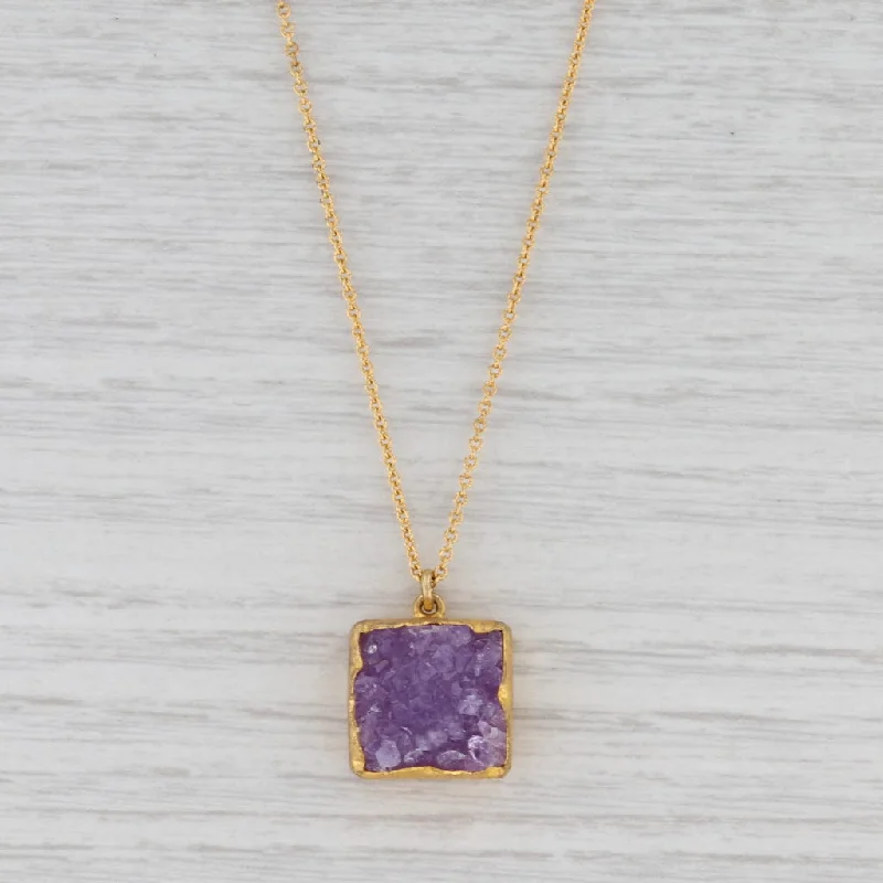 women's summer necklaces-New Nina Nguyen Amethyst Druzy Pendant Necklace Sterling Silver 15-17"