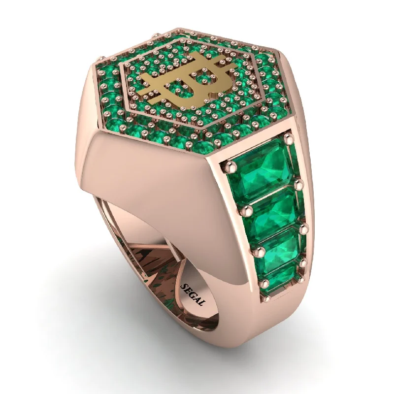 women's sleek and modern rings-Bitcoin Emerald Signet Ring - Axel No. 11