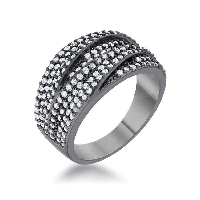 women's love heart rings-Kina Hematite Contemporary Band Ring | 1.7ct