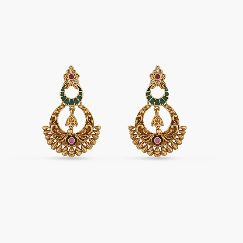 women's small hoop earrings-Classic Two layered Antique Chandbali Earrings