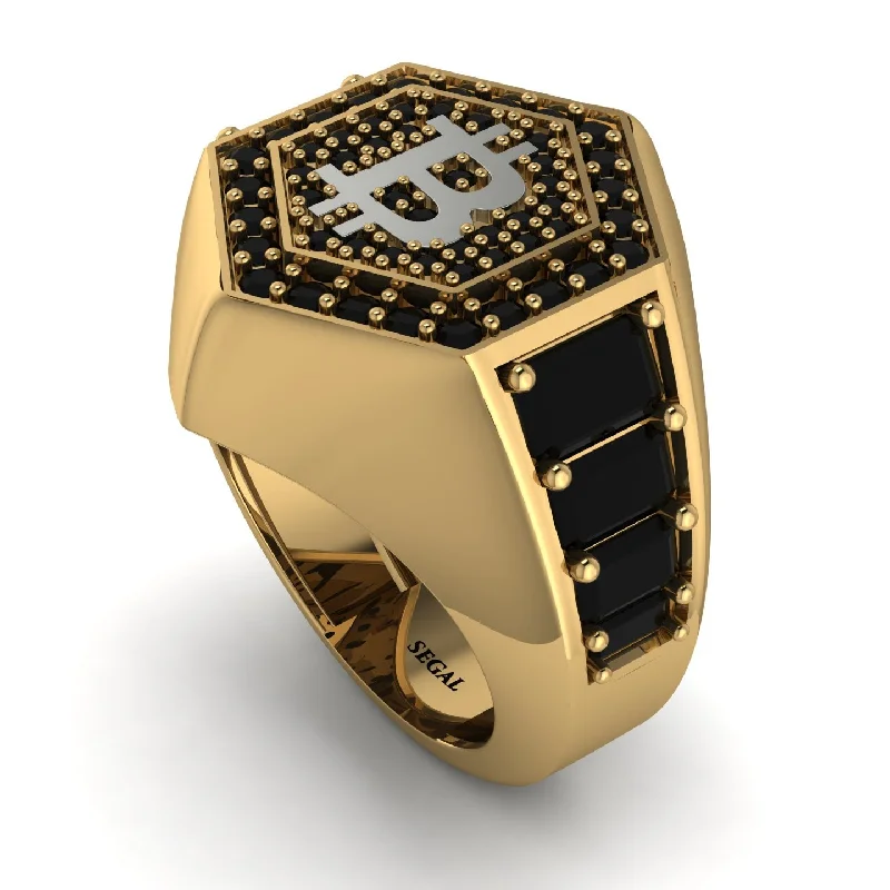 women's statement rings-Bitcoin Black Diamond Signet Ring - Axel No. 25