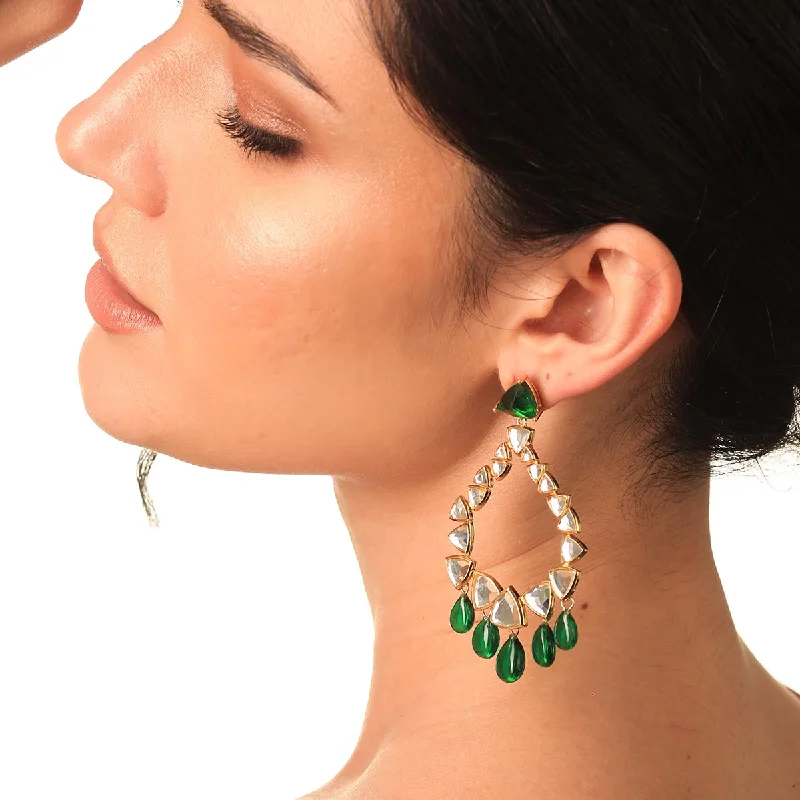 women's infinity earrings-Shiza Mirror & Hydro Emerald Drop Earrings