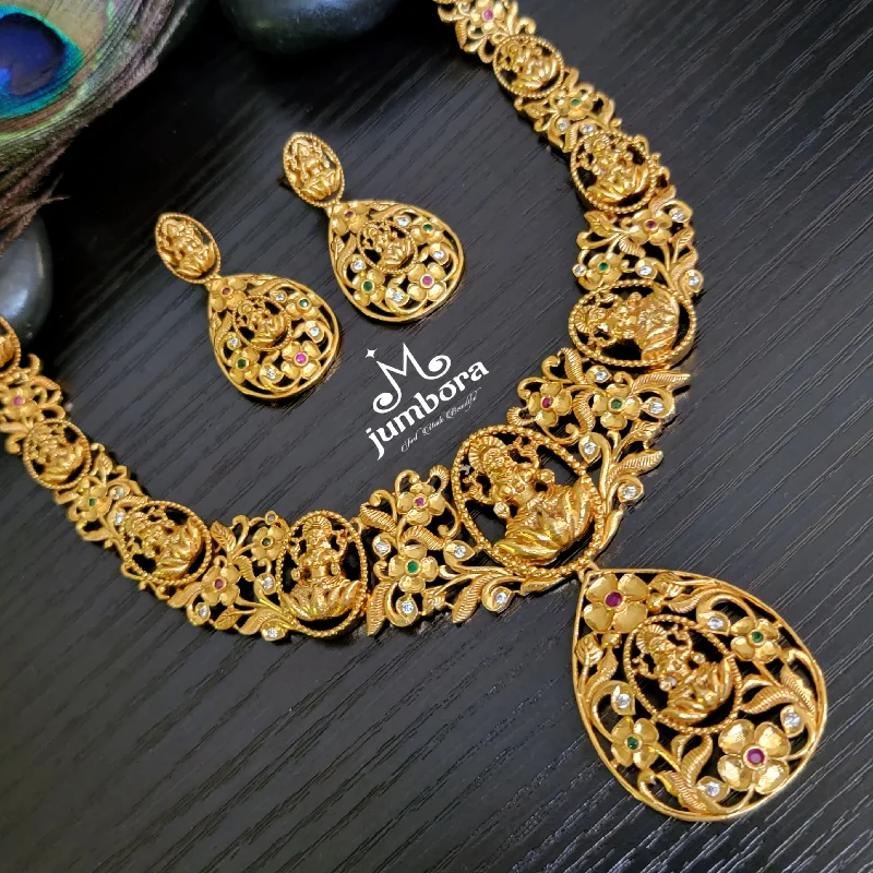 women's best friend necklaces-Gold Alike Lakshmi Necklace Temple Jewelry Set