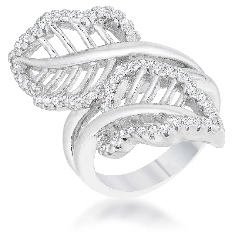 women's wishbone rings-Liana CZ Leaf  Wrap Silver Ring | 0.5ct