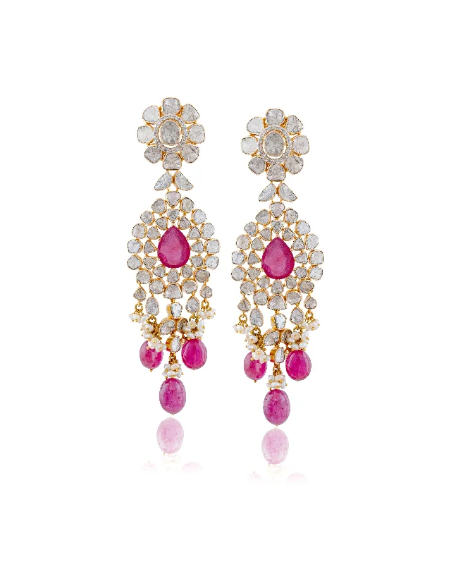 women's gemstone earrings-Usha Polki And Diamond Earrings