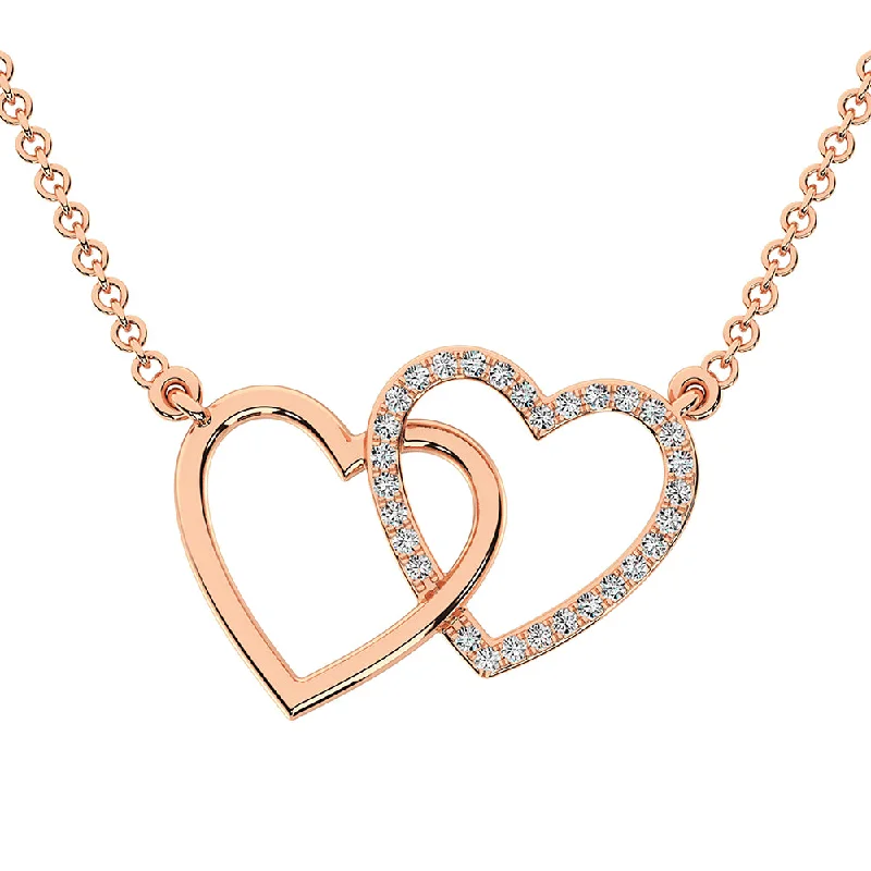 women's spiritual necklaces-10K Rose Gold 1/10 Ct.Tw. Diamond Interlinked Heart Necklace