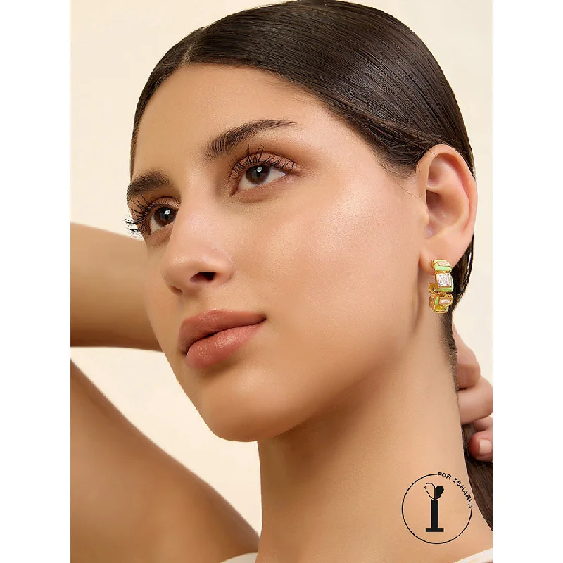 women's bold fashion earrings-Isharya Green Enamel Hoops In 18Kt Gold Plated