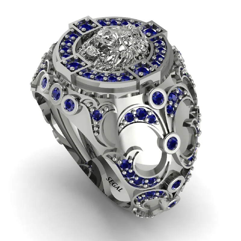 women's elegant pearl rings-Sapphire Royal Lion Men Signet Ring - Terry No. 15