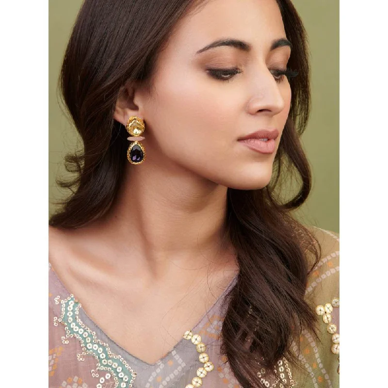 women's eco-friendly earrings-Curio Cottage Aina Multi Coloured Stones and Gold Drop Earrings