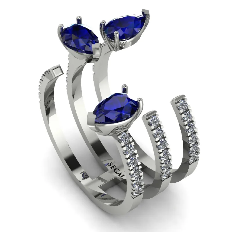 women's spiritual rings-Pear Shape Sapphire Glam Open Ring - Quinn No. 15