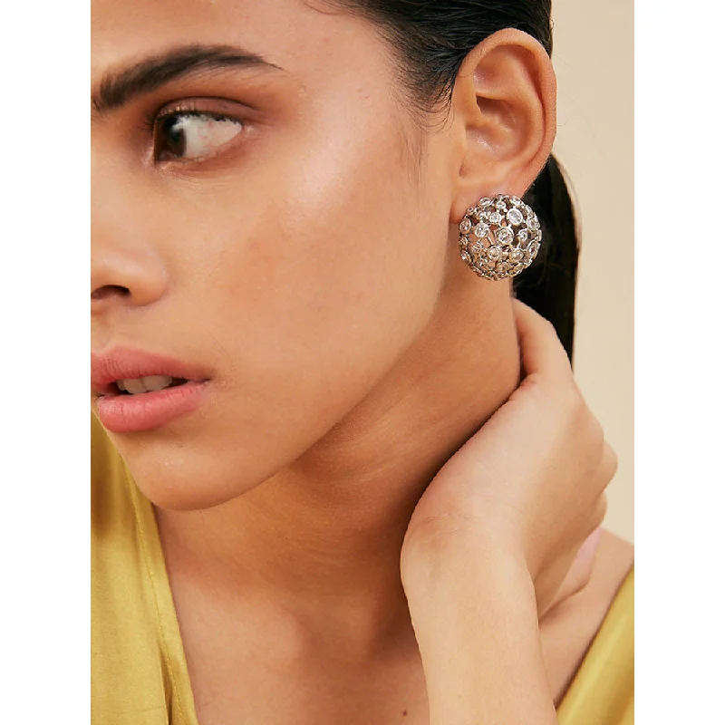 women's twisted hoop earrings-Isharya Silver Cz Mesh Small Stud Earrings