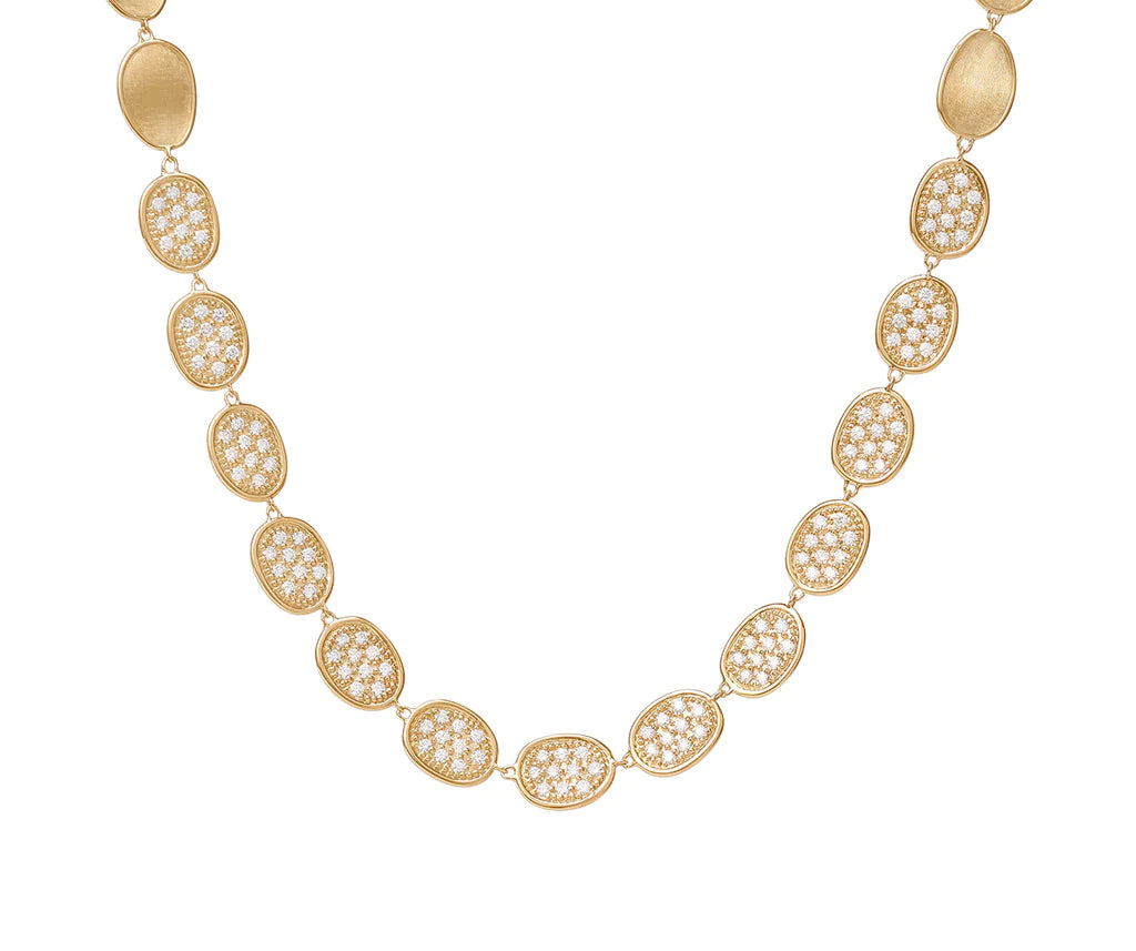 women's elegant pearl necklaces-Marco Bicego Lunaria Collection Gold and Diamond Pave Link Collar Necklace