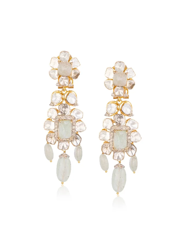 women's acrylic earrings-Parnita Polki And Diamond Long Earrings