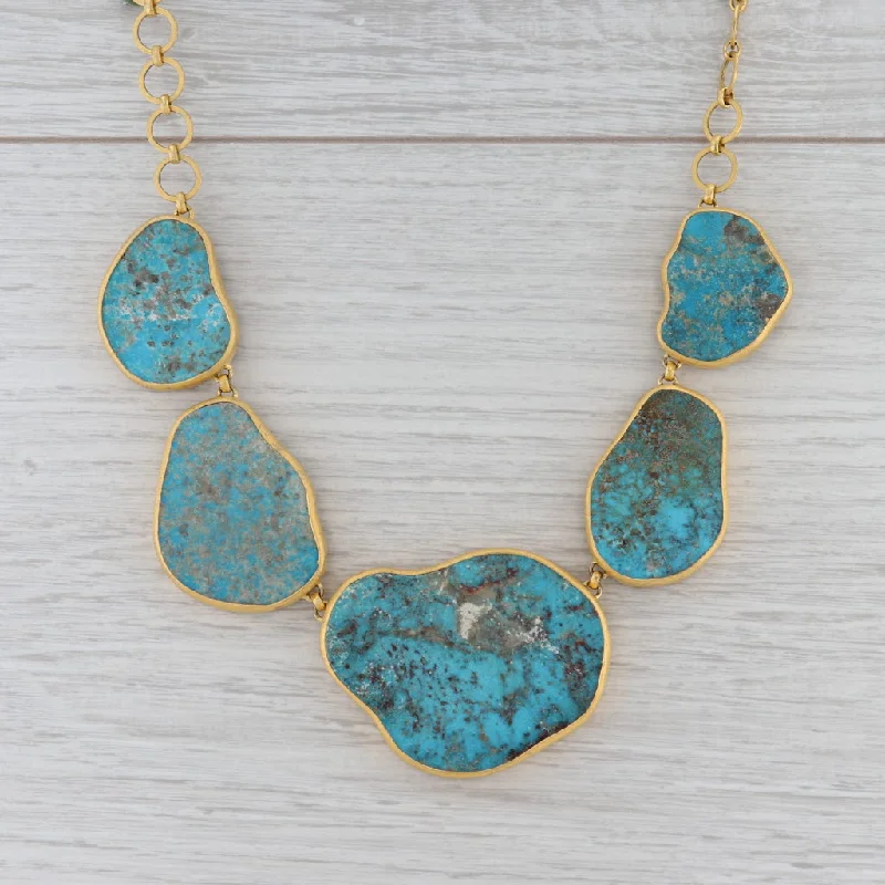 women's art deco necklaces-New Nina Nguyen Turquoise Statement Necklace Sterling 22k Gold Vermeil 20"