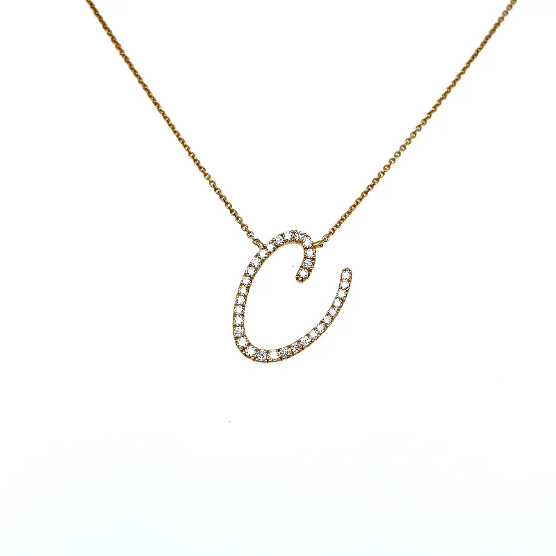 women's water-resistant necklaces-18KY "C" Inital Necklace with .30CT Diamonds