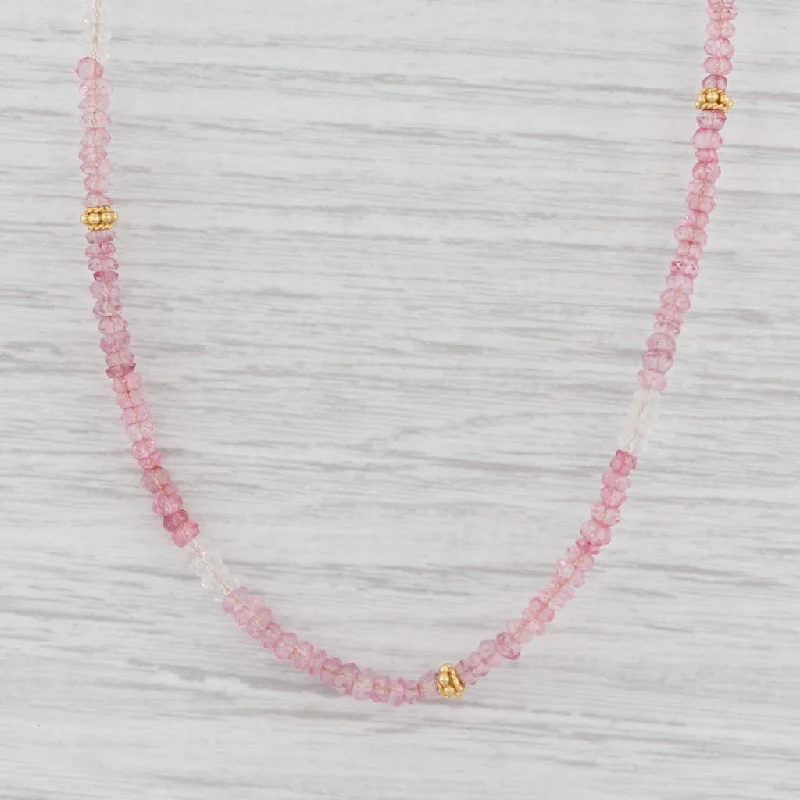 women's two-tone necklaces-New Nina Nguyen Pink Topaz Bead Necklace Sterling Gold Vermeil Adjustable Layer