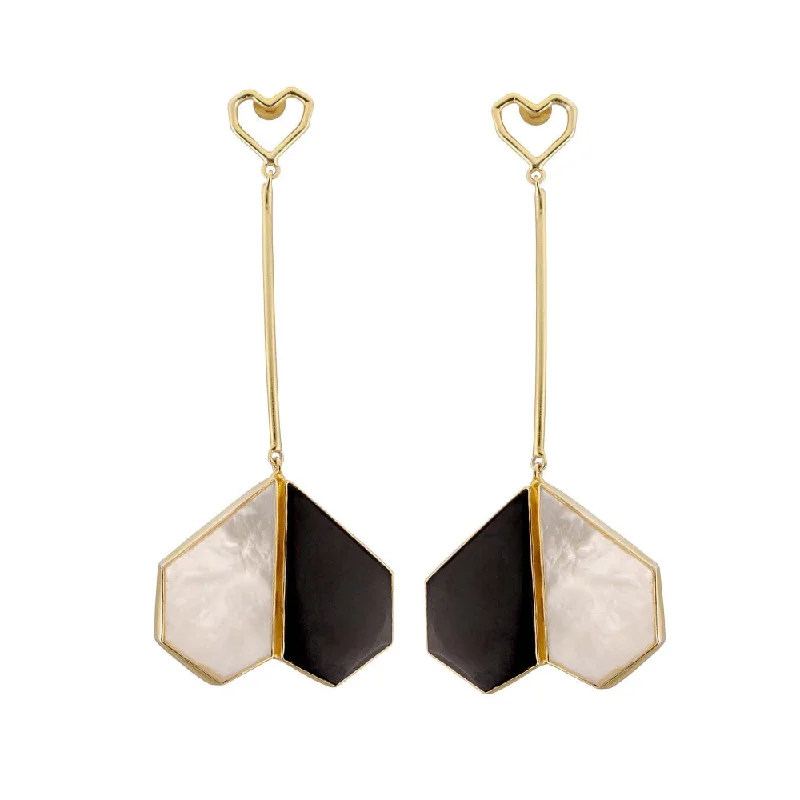 women's boho earrings-VARNIKA ARORA Coalesce-22K Gold Plating Mother Of Pearl Black Onyx Dangler Earrings