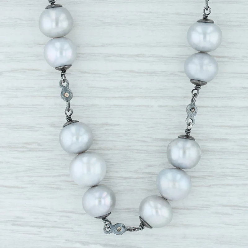 women's celestial moon necklaces-Gray Cultured Pearl Diamond Statement Necklace Bead Strand 26” Layer Nordstrom