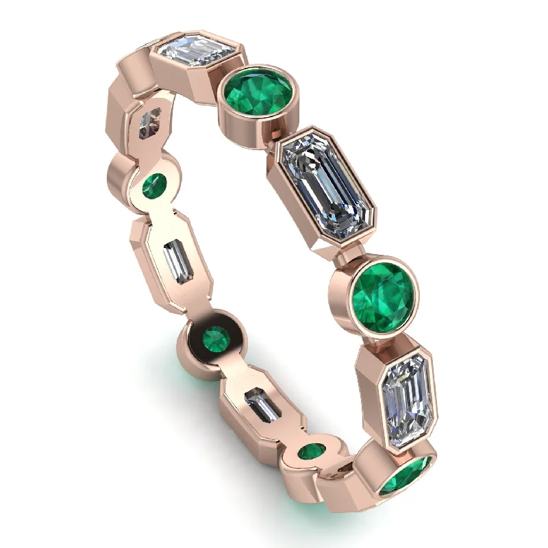 women's wedding rings-Emerald Cut Diamond Bezel Eternity Ring - Genevieve No. 17