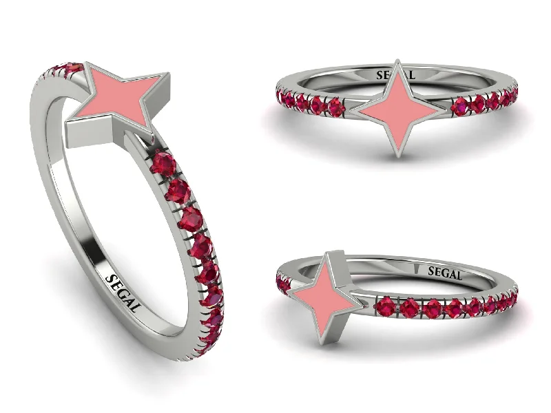 women's elegant pearl rings-Elegant Enamel 4 Point Star Ruby Ring - 4 Point Star No. 12