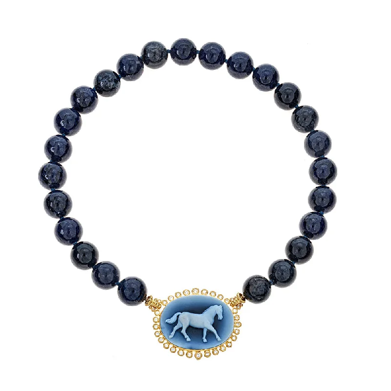 women's personalized necklaces-Horse Cameo Diamond & Kyanite Necklace