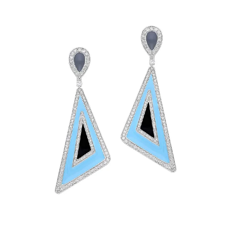 women's fashion earrings-Kaj Fine Jewellery Turquoise Enamel Diamond Earrings in 18KT White Gold