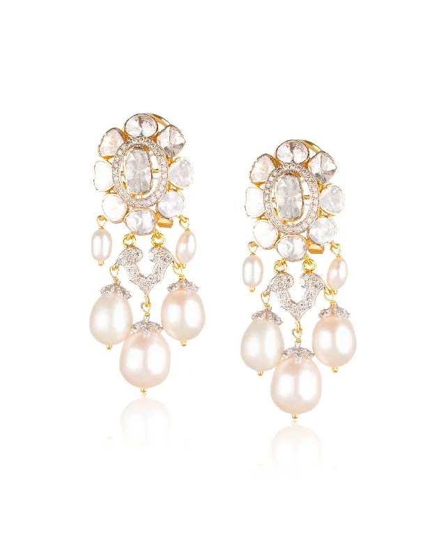 women's diamond earrings-Zeenat Polki And Diamond Long Earrings