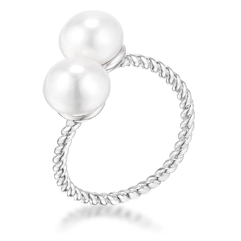 women's floral rings-Haydon Two 8mm Pearl Twisted Rope Wrap Ring