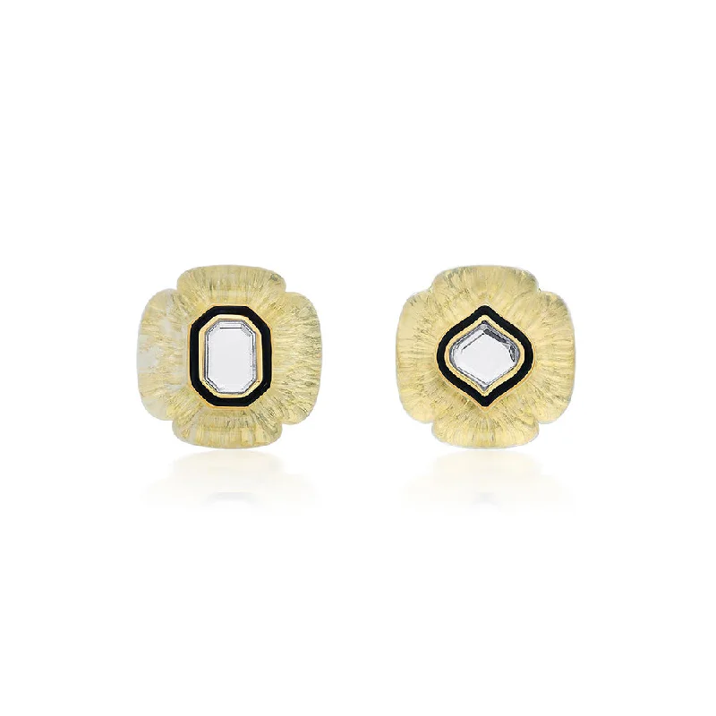 women's pearl earrings-Isharya Bougie Mirror Mismatched Resin Studs In 18Kt Gold Plated