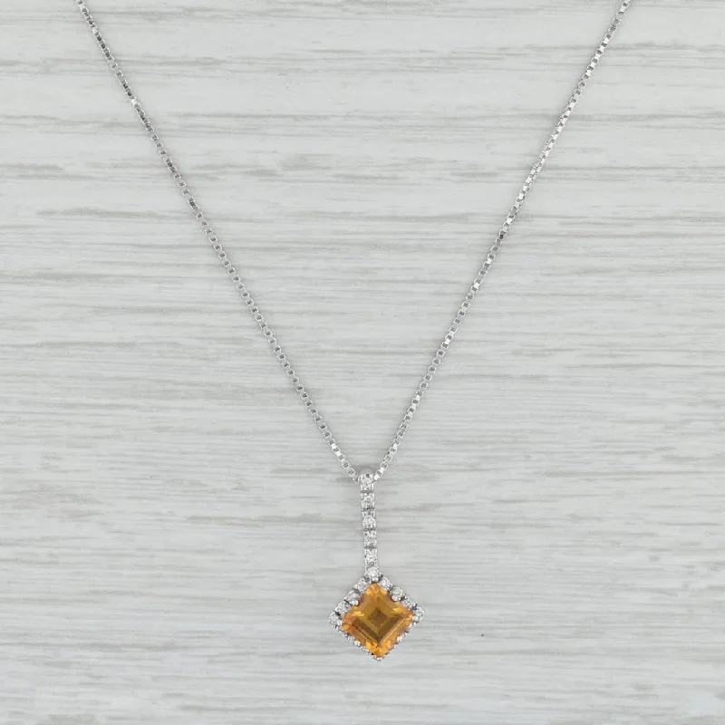 women's reiki energy necklaces-1.25ctw Citrine Diamond Halo Pendant Necklace 14k White Gold 18" Box Chain