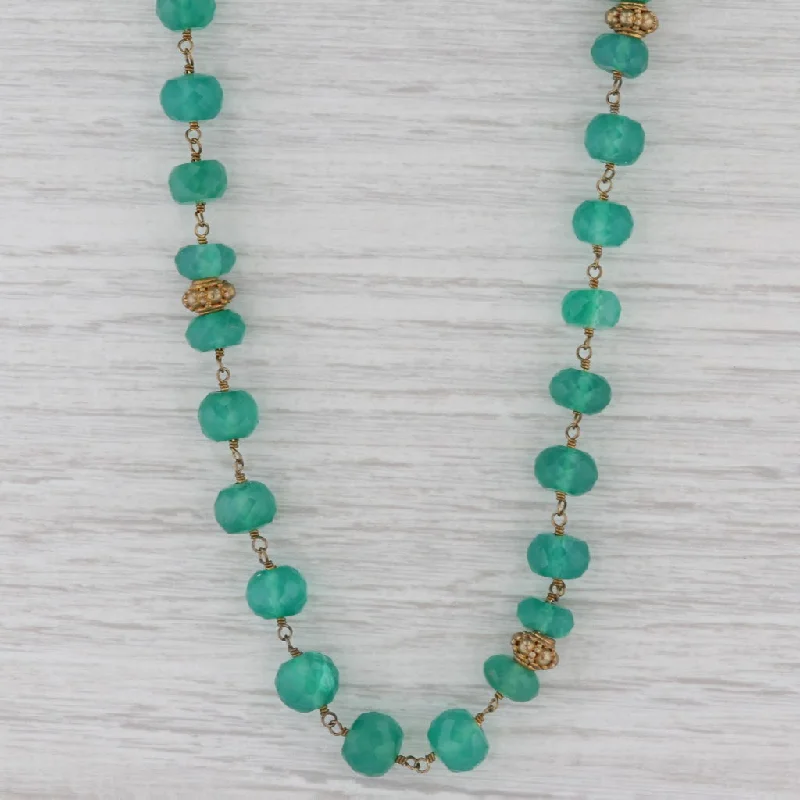 women's layering necklaces-New Nina Nguyen Melody Green Onyx Bead Necklace Sterling Gold Vermeil Adjustable